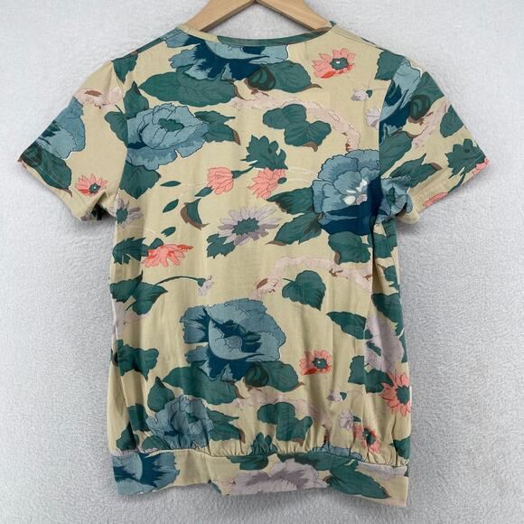 AS KNOW AS Top S Diamond Line Floral Blouse Shirred Short Sleeve Green - Picture 2 of 11